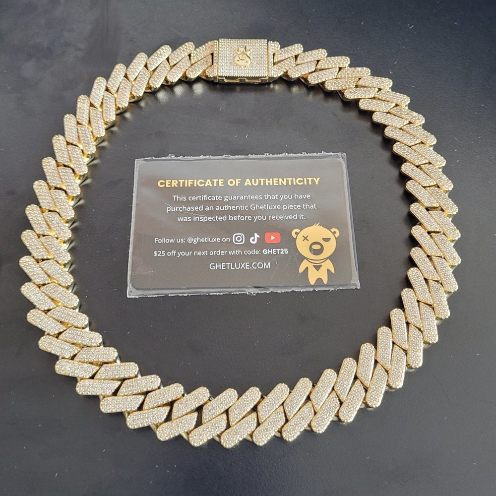 20mm Gold Three-Row Diamond Cuban Link